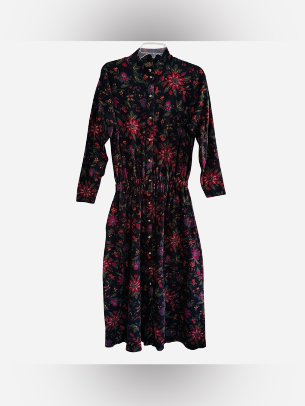 90s VTG Eddie Bauer Dark Floral Maxi Dress Cottagecore Modest Prairie Mom MP